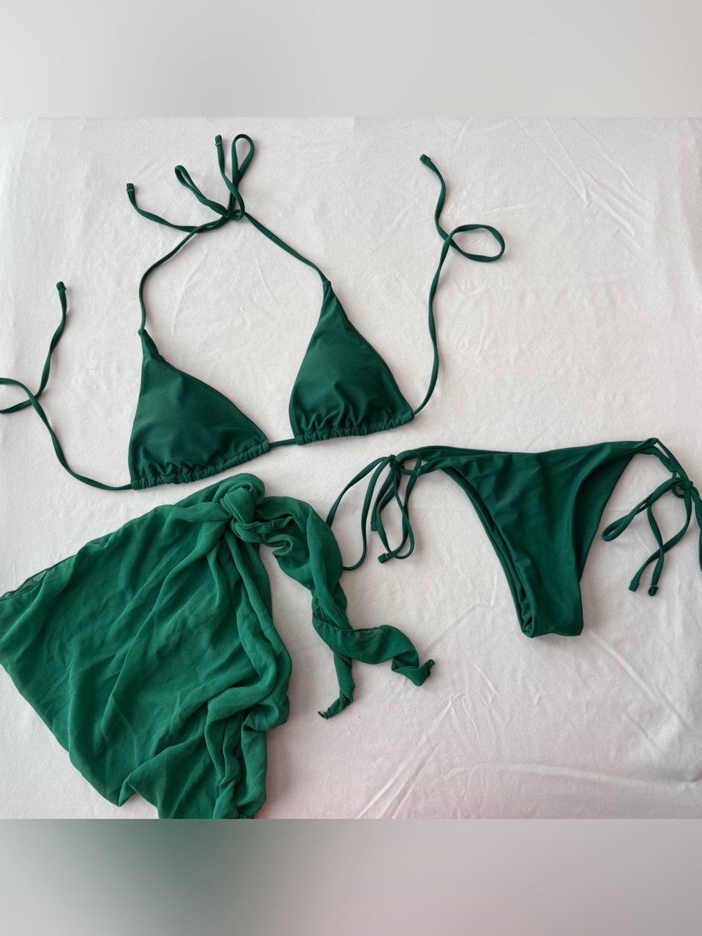 NWOT Emerald Green Triangle Bikini Set with Sarong Cover-Up - Picture 1 of 5